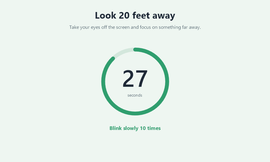 The full-screen countdown asking you to look 20 feet away