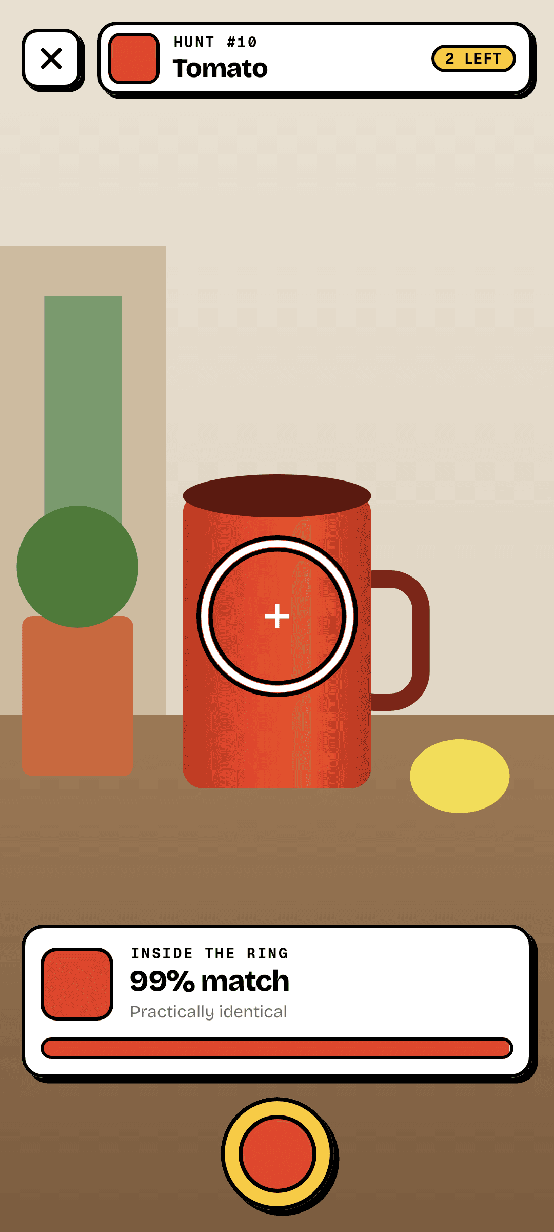 Aiming the camera ring at a red mug