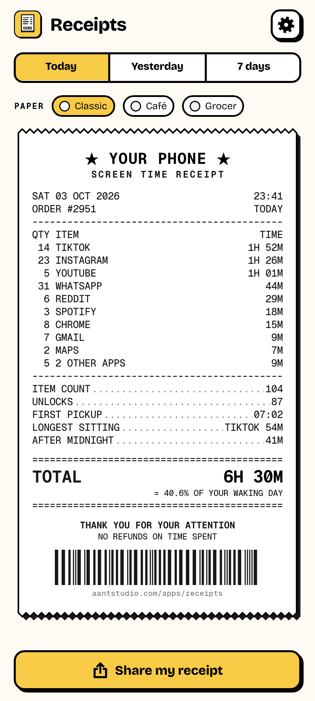 Today's receipt